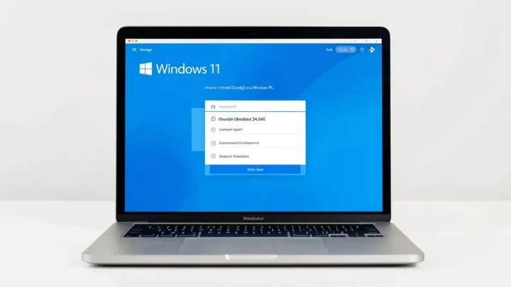 Featured image: Professional featured image for: How to Install Ubuntu 24.04 on a Windows PC. Modern laptop showing
