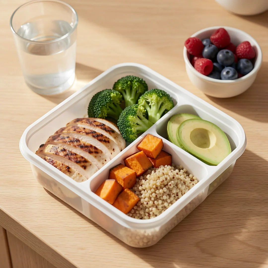 Step 3: Healthy balanced meal prep with vegetables lean protein and whole grains for men over 60 nutrition